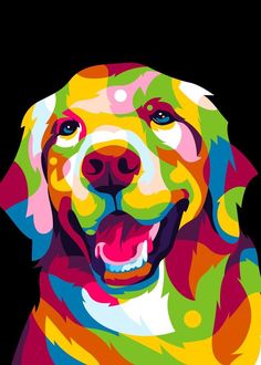 a colorful dog is shown on a black background