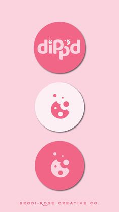 three pink and white circles with the word dipd on them in different font styles