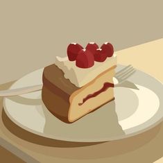 a piece of cake sitting on top of a white plate next to a knife and fork