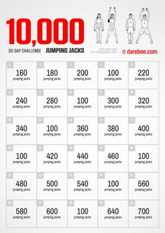 the 10, 000 day challenge for jumping jacks is shown in red and white