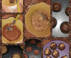 there are many cupcakes and muffin tins on the table with chocolate frosting