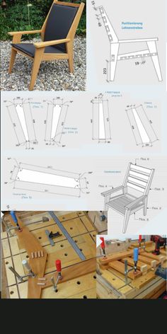 the plans and instructions for an easy chair that is built with wood, including two legs