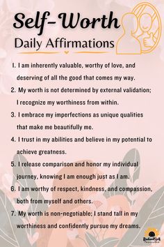 a poem with the words self - worth and daily affirmations written on it