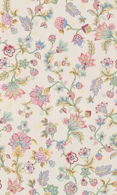 a floral wallpaper with many different colors and designs on the surface, including flowers