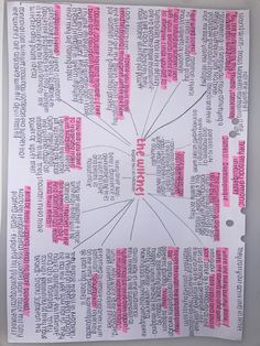 a poster with pink and white writing on it