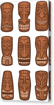 totems with different facial expressions on white background - tiki stock illustrations, clip art, cartoons, & icons