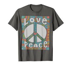 a t - shirt with the words love peace in front of an image of a peace sign