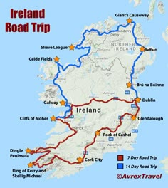 the road map for ireland is shown in red