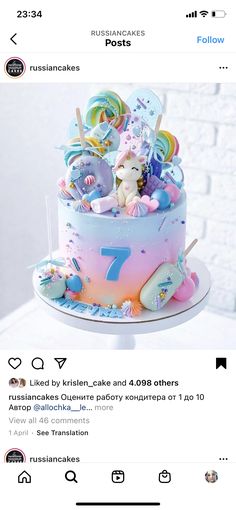 an image of a cake with unicorns on it