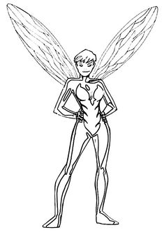 a black and white drawing of a female tinkerbell with her hands on her hips