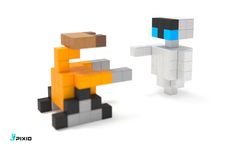 two lego figures made to look like they are playing with each other on the same surface