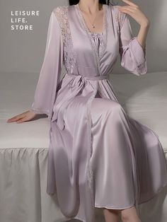 Lilac Retro Waisted Nightdress Waisted Long Satin Nightdress Chest Pad Suspenders Nightdress Robe and Nightdress Set Women’s Retro Style Home Wear Suit Wedding Night Outfit, Purple Sleepwear, Silk Night Dress, Cotton Nighties, Luxury Nightwear, Retro Fashion Women, Cute Sleepwear, Fairytale Dress, Vintage Elegance