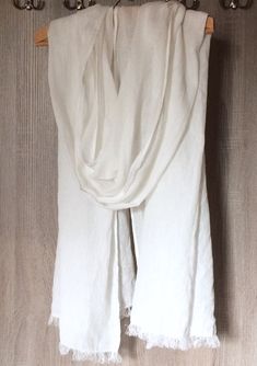 "Ready for shipping shawl in size * 27\" x 100\" (69 x 255cm) * 17.5\" x 80\" (44 x 200cm). Material - lightweight 100% natural linen. Fabric is prewashed, naturally wrinkled. Natural white (light ivory) color. Frayed ends. Scarf is long enough to wear it in different ways - wrap around your neck, shoulders, head or hips. Perfect for wedding, beach party or trip. Scarf will protect you from sun or evening breeze. You will always feel comfortable because linen is hypoallergenic, hygroscopic, it a Elegant White Silk Scarf For Beach, Bohemian Linen Shawl Scarf, Wedding Beach Party, Bridal Wrap, Scarf For Women, Men Beach, Lightweight Scarf, Mens Casual Outfits, Beach Covers