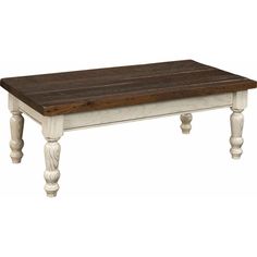 a white coffee table with wooden top and legs