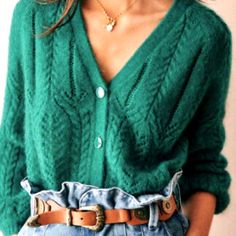 Reposhing. Gently Used, Well Taken Care Of, Like New Condition. Price Is Firm Denim Essentials, Look Plus, Cropped Cardigan, Mode Inspiration, Green Sweater, Knitting Inspiration, Parisian Style, Chic Style, Winter Fashion