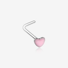 Glow in the Dark Heart L-Shaped Nose Ring-Pink Cute Nose Rings, Septum Piercing Jewelry, L Shaped Nose Ring, Nostril Piercing, Silver Pearl Jewelry, Cool Piercings, Nose Piercings, Piercing Inspo, Gold Girl