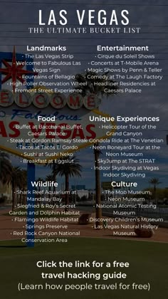 the las vegas travel guide is shown in black and white, with text overlaying it