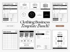 the clothing business template bundle is shown in black and white, with different items on it