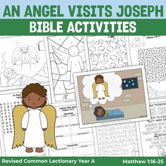 an angel visits joseph bible activities with pictures and text on the page, which is also in