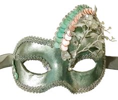 Paper mache eyemask painted in silver, green and charcoal and decorated with aqua and pink seashell beads, Swarovski crystals, silver trim, and silver glitter leaves. This beautiful mask has been hand made in Australia and it is unique. Ribbon ties. Please note: there are delays in postage locally and all around the world. International Standard postage is now 15-20 business days International Express postage 10-20 business days. These are estimates only, it can take substantially longer, specia Glitter Leaves, Mask Masquerade, Water Mist, Masks Masquerade, Beautiful Mask, Costume Mask, Masquerade Mask