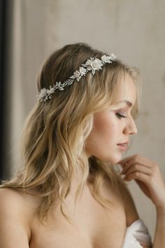 GABRIEL floral wedding crown 8 Floral Bridal Comb, Flower Headband Wedding, Floral Headpiece Wedding, Bohemian Weddings, Bridal Floral Headpiece, Hairstyles For Wedding, Bridal Comb, Wedding Headband, Hair Comb Wedding