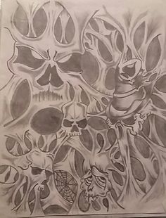 a drawing with skulls and flowers on it