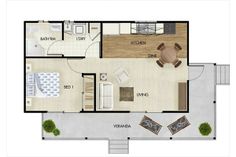 the floor plan for a small apartment with two bedroom and living room, dining area