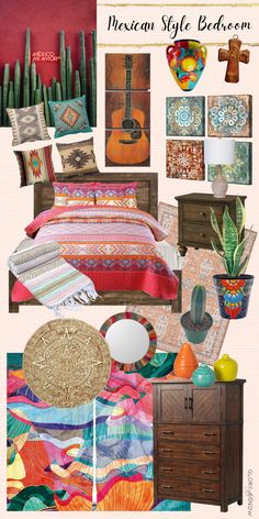 a collage of mexican style bedroom decor