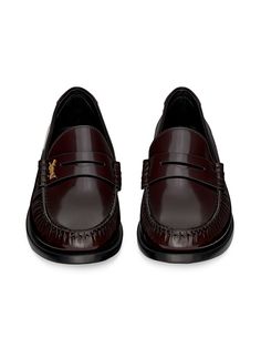 Find SAINT LAURENT Le Loafers Penny Slippers In Smooth Leather on Editorialist. Penny loafers with leather sole, decorated with the Cassandre and featuring a Saint Laurent embossed back tab. Leather sole Total heel height: 1.5 cm / 0.6 inches Cassandre in officer gold-tone metal. Saint Laurent. Color: Dark Bordeaux. Size: 4. Leather Decor, Leather Slippers, Monogrammed Leather, Winter Trends, Brown Shoe, Mens Fashion Shoes, Casual Style Outfits, Penny Loafers, Leather Loafers