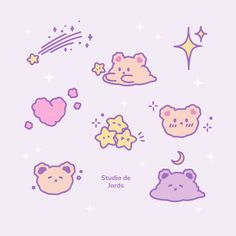 the wallpaper features cute cartoon animals and stars in pastel pink, purple and yellow colors