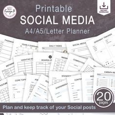 the printable social media planner is full of pages to help you plan and keep track of your social posts