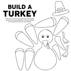 a turkey cut out to look like it is wearing a pilgrim hat and holding a pumpkin