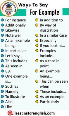 a list with words that say ways to say for example and instructions on how to use them