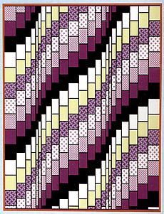 a purple and white quilt with squares on it's sides, in the center