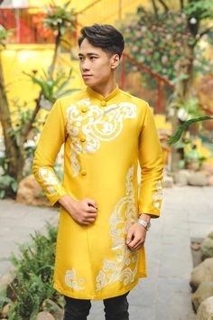 Ao dai Vietnam for men High quality hand-drawn Vietnamese | Etsy Traditional Festive Ceremonial Cheongsam, Traditional Festive Cheongsam For Ceremonial Occasions, Embroidered Traditional Ao Dai For Ceremonies, Traditional White Long Sleeve Cheongsam, Traditional White Ao Dai For Festive Occasions, Traditional Embroidered Festive Ao Dai, Ceremonial Kurta With Traditional Patterns And Long Sleeves, Traditional Fitted Embroidered Ao Dai, White Long Sleeve Ao Dai For Festive Season