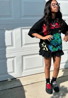 Graphic Tee Dress Outfit Black Women, Black Asics Outfit Woman, Birthday Outfit Ideas For Women Black, Hoodie Shorts Outfit Black Women, Biker Shorts And Graphic Tee Outfit, Powerpuff Dunks Outfit, All Black Samba Outfit, Fucshia Pink Dunk Outfit, Picture Day Outfit Black Women