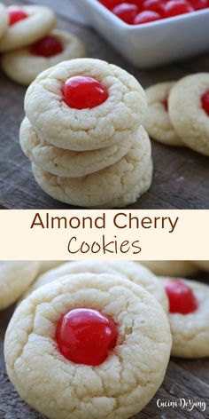 the cookies have cherries on them and are ready to be eaten