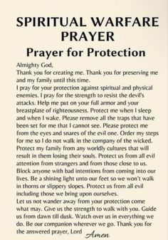 a prayer card with the words,'pray for protection '