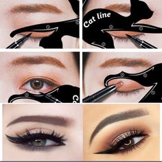 This Pack Of Two Cute Makeup Guide Stencils Help Guides You To Make It Easier For You To Create The Perfect Cat Eye And To Control You Eye Shadow As Well. A Cute And Fun Way To Make Eye Makeup Application Purrfect! Winged Eyeliner Stencil, Cat Eyeliner Stencil, Double Winged Eyeliner, Eye Makeup Stencil, Cat Eye Eyeliner, Makeup Stencils, Tutorial Eyeliner, Eyeliner Stencil, Alat Makeup