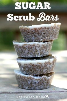 four sugar scrub bars stacked on top of each other