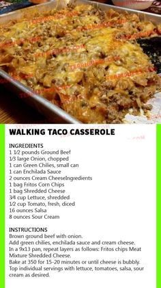 the recipe for walking taco casserole is shown on an iphone screen, and it