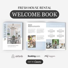 the fresh house rental welcome book is open and ready to be used as a brochure