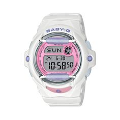 Dive into summer fun with a playful, casual, active BABY-G in a color scheme that will send you soaking up the sun. The BG-169, with its charmingly compact design, takes on colors that playfully celebrate the beach. The combination of white and shell pink evokes a beach full of tiny Caribbean sea shells. This fun design is sure to brighten your day. Bring the beach to your wardrobe and get your summer started. Playful, yet still practical. The shock-resistant structure stands up to bumps and ... Casio Watch Women, Watches Casio, Casio Vintage, Casio Watches, Pink Watch, Time After Time, Elapsed Time, Things I Adore, What Time Is It