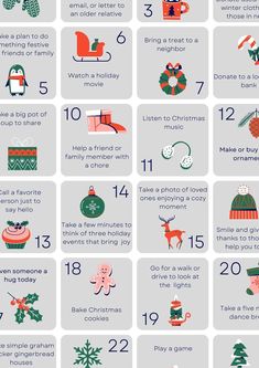 a christmas calendar with different things to do for the holiday season