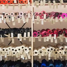 there are many different types of shoes on the shelves in this store, and one is for sale