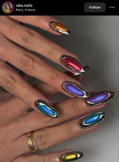 Nail Ideas For Spring, Nail Design Glitter, Chrome Nail Art, Chrome Nails Designs, Chrome Nail, Dream Nails, Fire Nails, Funky Nails, Chic Nails