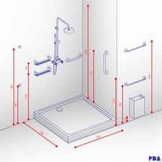 a drawing of a shower with the measurements