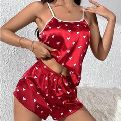 Super Cute And Stylish Ships In 5-10 Business Days Pijama Satin, Sleepwear Women Pajamas, Satin Pj Set, White Lace Bra, Red Pajamas, Pyjama Satin, Pajama Set Women, Short Pajama Set, Pajama Sets