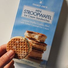 a box of trader joe's mini stroopwafe ice cream sandwiches