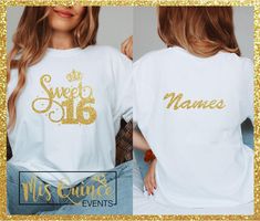 Personalized Sweet Sixteen tees. Cute Birthday T-shirt With Custom Text, Cute Custom Text T-shirt For Birthday, Customizable White T-shirt For Personalized Gift, Best Friend Gift, Custom Tees, Sweet Sixteen, Matching Shirts, Sweet 16, Gift Christmas